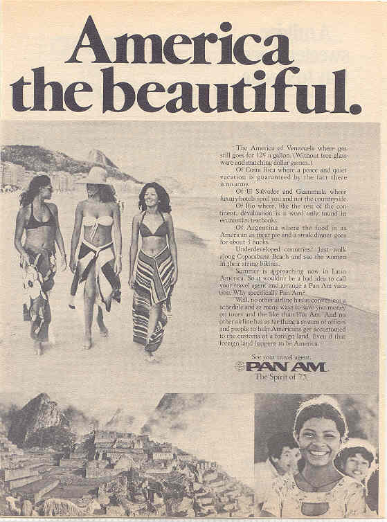 1975 A Pan Am ad promoting travel to Central and South America.